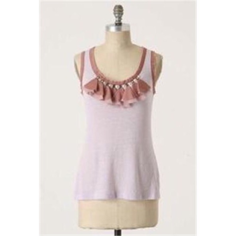 Anthropologie Womens C. Keer Diamond Light Tank Sz XS Lilac Ruffles Jewels